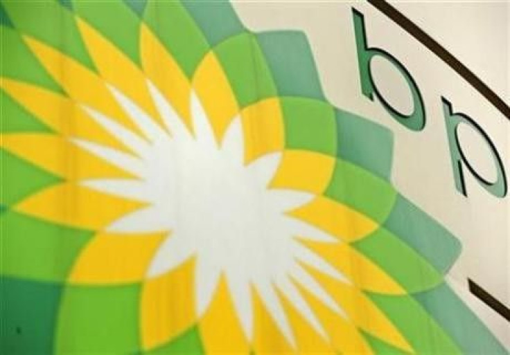 A BP sign is seen at a petrol station in south London.