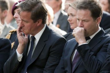 Britain&#039;s Prime Minister Cameron and Deputy Prime Minister Clegg attend the 10th anniversary ceremony of the 9/11 attacks, in London