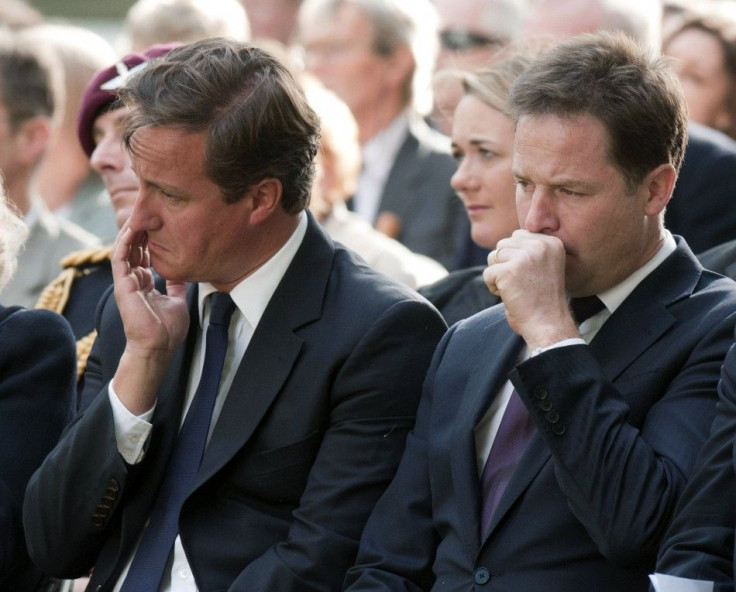 Britain&#039;s Prime Minister Cameron and Deputy Prime Minister Clegg attend the 10th anniversary ceremony of the 9/11 attacks, in London