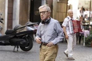 Director Woody Allen walks on the set during the shooting of his next movie ''The Bop Decameron'' in downtown Rome