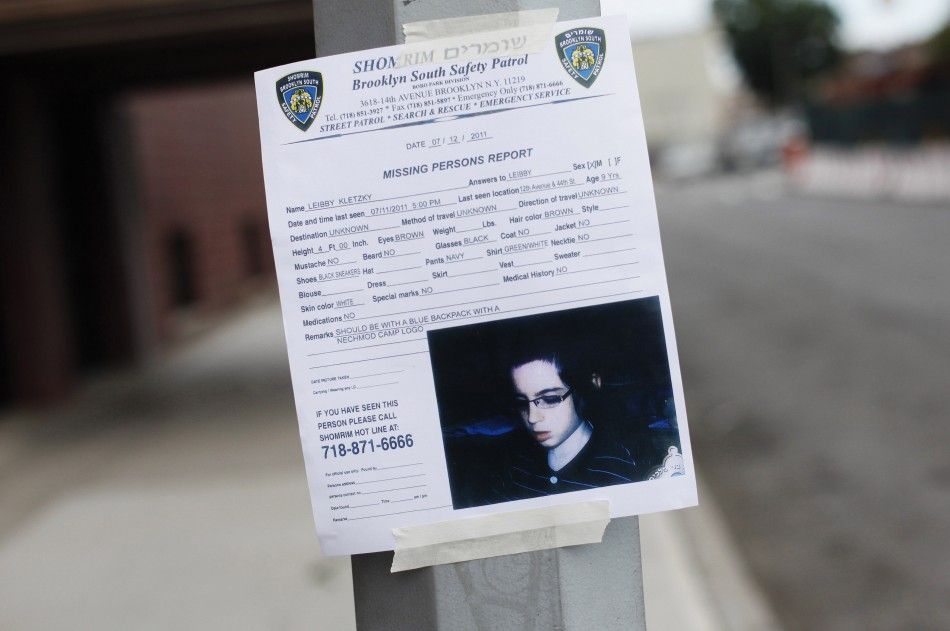 A missing person sign for Leiby Kletzky ,8, is seen posted in the Orthodox Jewish section of Borough Park in the Brooklyn borough of New York