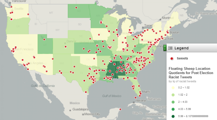 Map of racist tweets post election