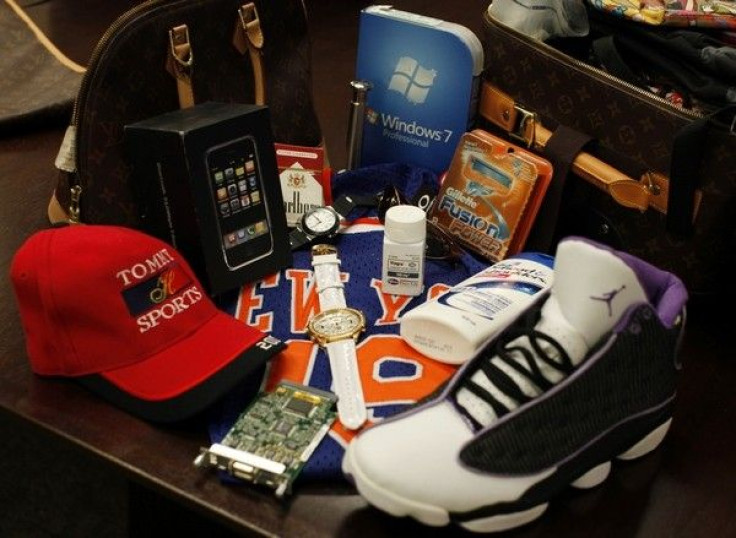 Counterfeit goods seized by the U.S. government are shown on display at the National Intellectual Property Rights Coordination Center in northern Virginia, October 7, 2010.