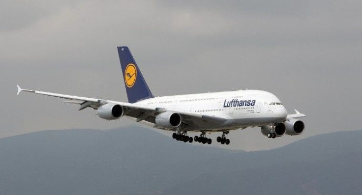 A Lufthansa Airbus A380-800 lands at Barcelona Airport