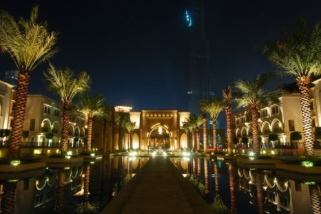 The Burj Dubai in the background from the grounds of The Palace Hotel in Dubai. 