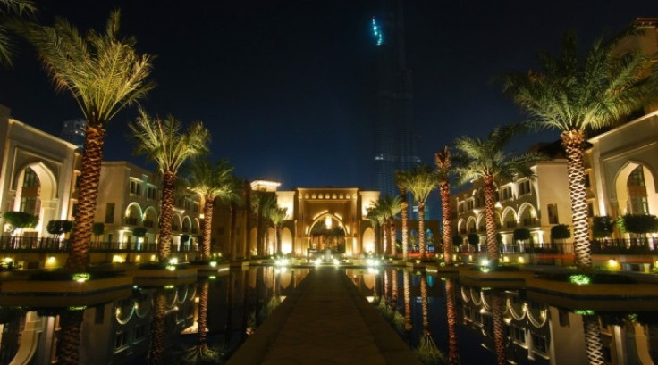 The Burj Dubai in the background from the grounds of The Palace Hotel in Dubai. 