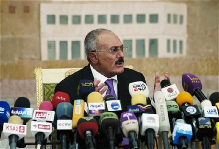 Yemen&#039;s outgoing President Ali Abdullah Saleh speaks during a news conference in Sanaa