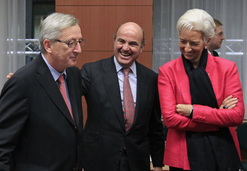 Luxembourg Finance Minister Juncker, Spain Finance Minister De Guindos and IMF Managing Director Lagarde on Monday.