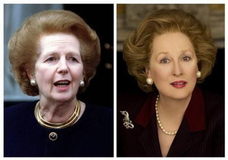 Former Prime Minister Lady Thatcher (L) is shown in this 1997 file photo combined with a publicity photo of actress Meryl Streep portraying Thatcher in her new film &quot;The Iron Lady&quot; in this combination photo