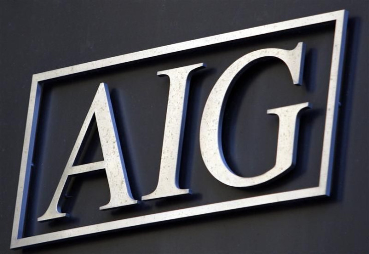 Logo on headquarters of American International Group Inc. (AIG) in New York