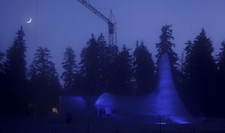 Picture shows the construction site of a Catholic church made of snow in the Bavarian village of Mitterfirmiansreut, near the German-Czech border