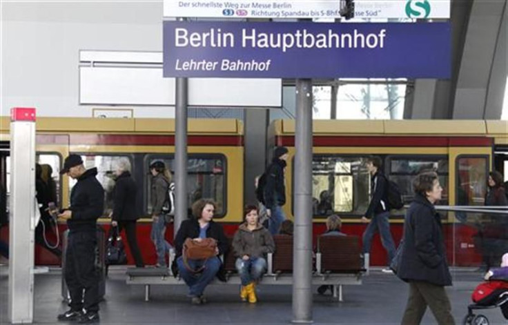 A S-Bahn city train is seen on a platform at the main railway station Hauptbahnhof in Berlin