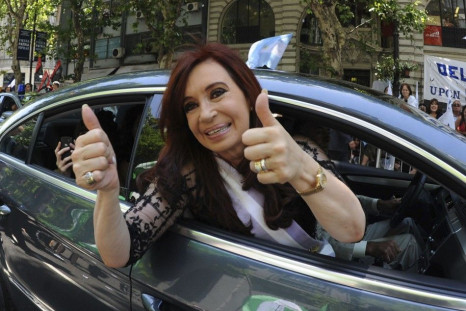 File photo of Argentina's President Cristina Fernandez de Kirchner giving thumbs-up in Buenos Aires