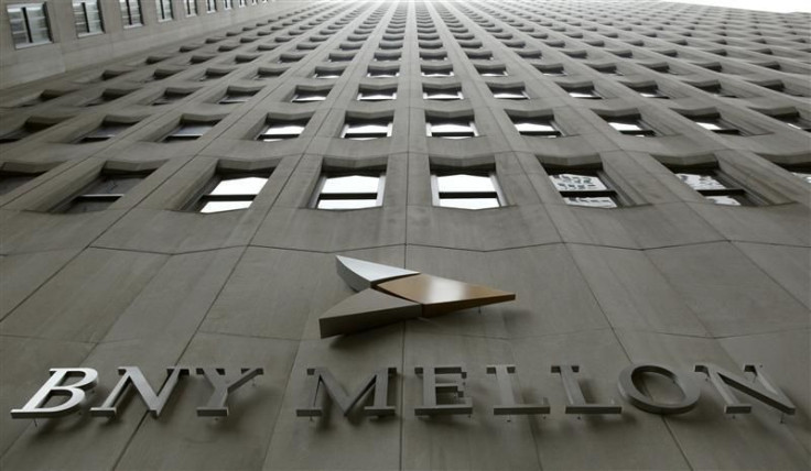 A BNY Mellon sign is seen on its headquarters in New York's financial district