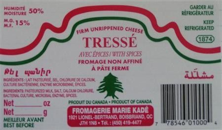 A label from a recalled package of Tresse cheese is seen in an undated handout photo.