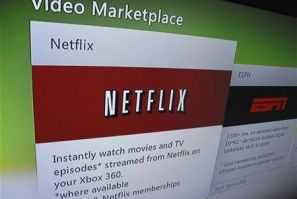 A screen grab shows the access to Netflix online, as displayed on a television screen, in Encinitas, California