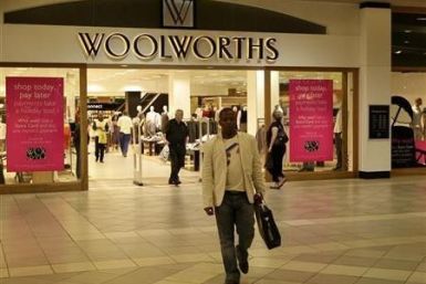 A man leaves a Woolworths shop in Sandton, northern Johannesburg, 