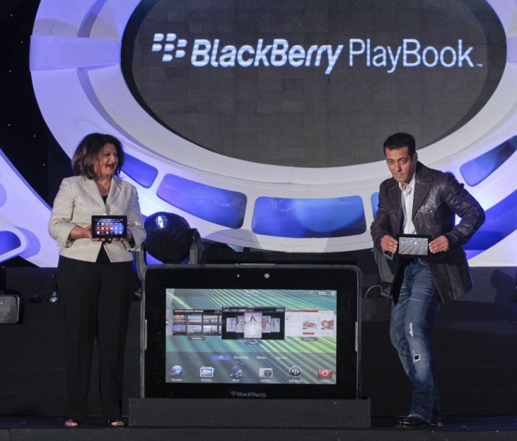 Bawa, Managing Director of RIM India and Bollywood actor Salman Khan unveil the BlackBerry PlayBook in Mumbai
