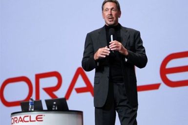 Oracle CEO Larry Ellison talks during his keynote address at Oracle Open World in San Francisco, California