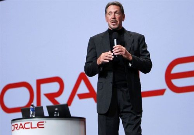 Oracle CEO Larry Ellison talks during his keynote address at Oracle Open World in San Francisco, California