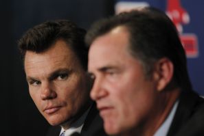 Boston general manager Ben Cherington (L) is looking to upgrade a Red Sox team that won 69 games in 2012.