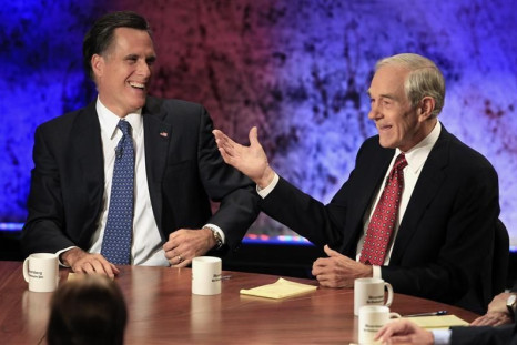 Mitt Romney (L) and Ron Paul