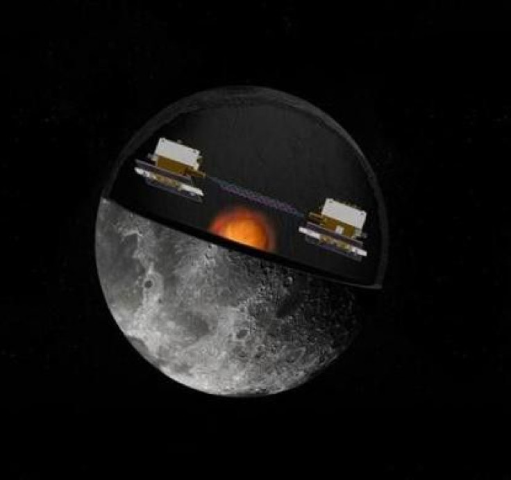 NASA handout image shows an artist&#039;s concept of the Gravity Recovery and Interior Laboratory (GRAIL) mission&#039;s twin spacecraft in orbit around the moon.