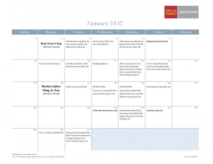 Economic Calendar for 2012