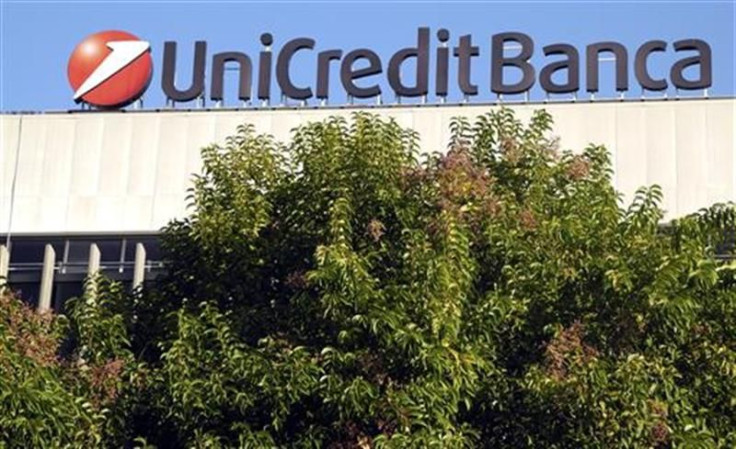 A Unicredit bank logo is seen in Rome