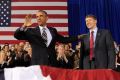 U.S. President Obama puts hand on shoulder of Cordray during trip to Cleveland