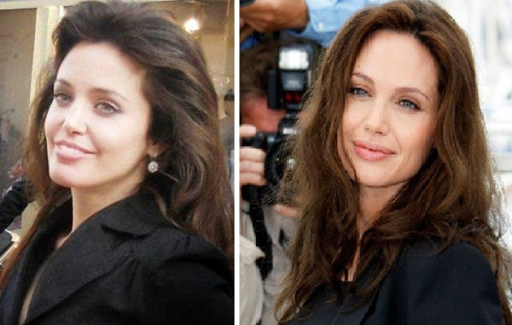 Angelina Jolie (R) and her look-alike Lina Sand (L)
