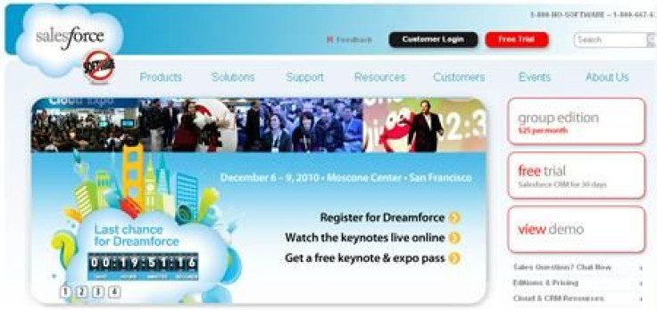 Salesforce.com is seen in a screengrab taken December 6, 2010.