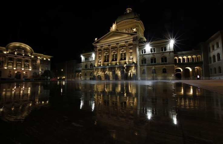 General view of the Swiss Federal Palace and building of Swiss National Bank in Bern