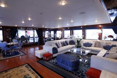 Inside a Ferretti yacht.