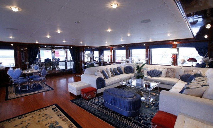 Inside a Ferretti yacht.