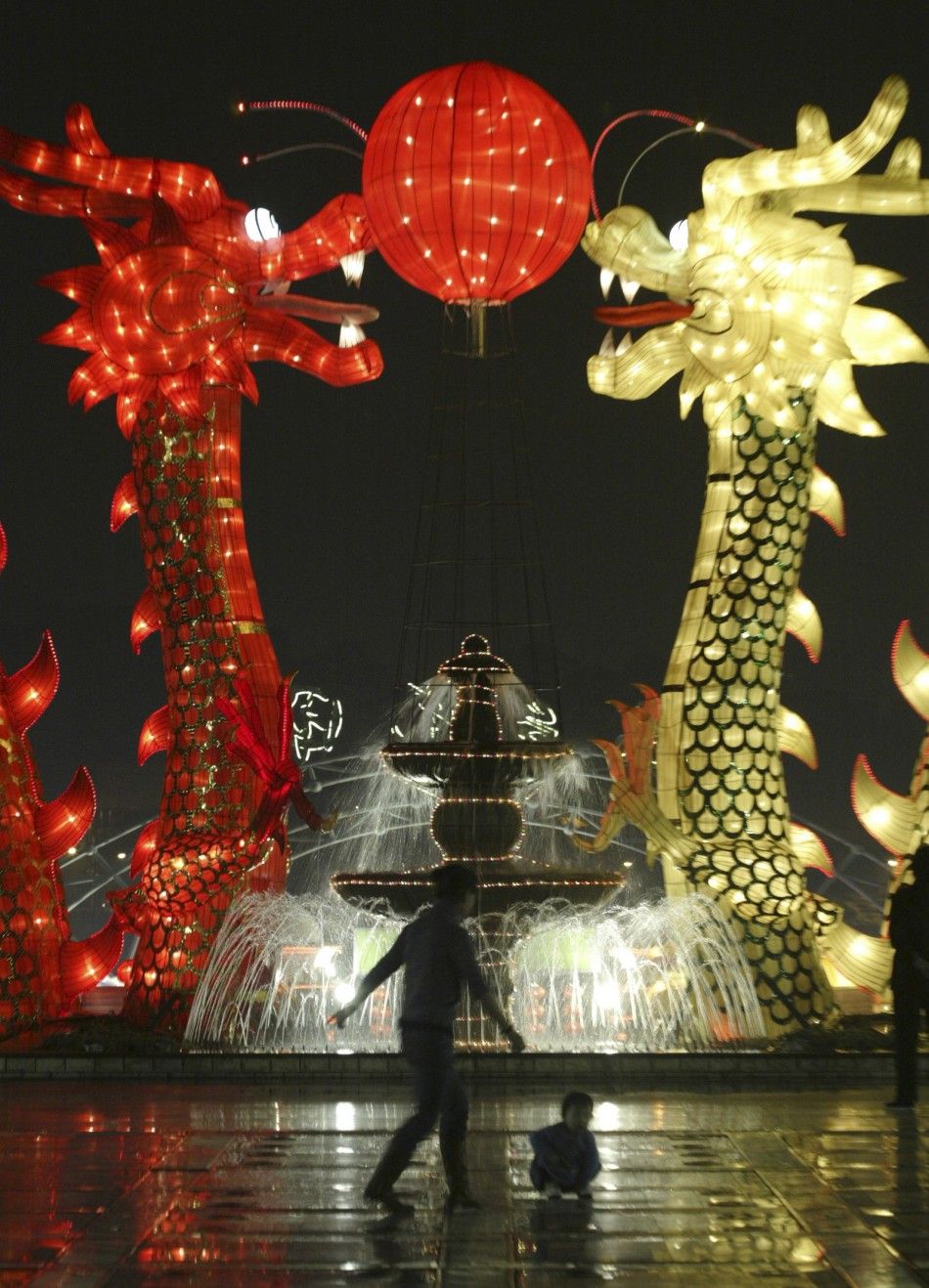 A dragon decoration is displayed at a park to celebrate Chinese New Year in Guangzhou