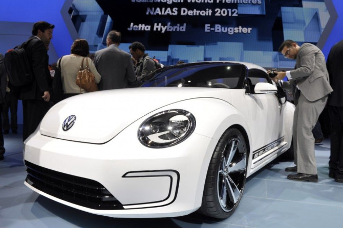 The Volkswagen E-Bugster concept car is introduced on the first press preview day for the North American International Auto Show in Detroit, Michigan, January 9, 2012.