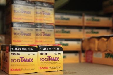 Rolls of Kodak TMax film are seen on a camera store shelf in New York