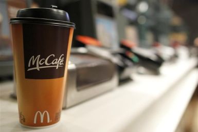 A cup of coffee is seen on a counter at a McDonald&#039;s restaurant in New York