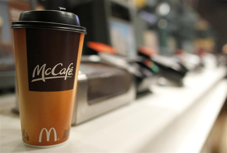 A cup of coffee is seen on a counter at a McDonald&#039;s restaurant in New York