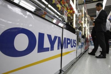 A logo of Japan&#039;s Olympus Corp. is pictured at an electronic store in Tokyo last Oct. 28.
