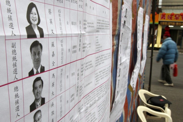 The list of presidential and vice presidential candidates are seen on a board at a polling station during Taiwan presidential and legislative elections in Xinbei city, northern Taiwan, January 14, 2012.