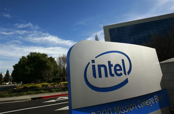Sign shown at headquarters for Intel Corp in Santa Clara