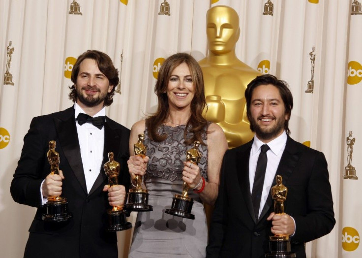 Best motion picture winners Mark Boal, left, Kathryn Bigelow, and Greg Shapiro of the film &quot;The Hurt Locker,&quot; display their Oscars at the 82nd Academy Awards in Hollywood, Calif., on March 7, 2010.