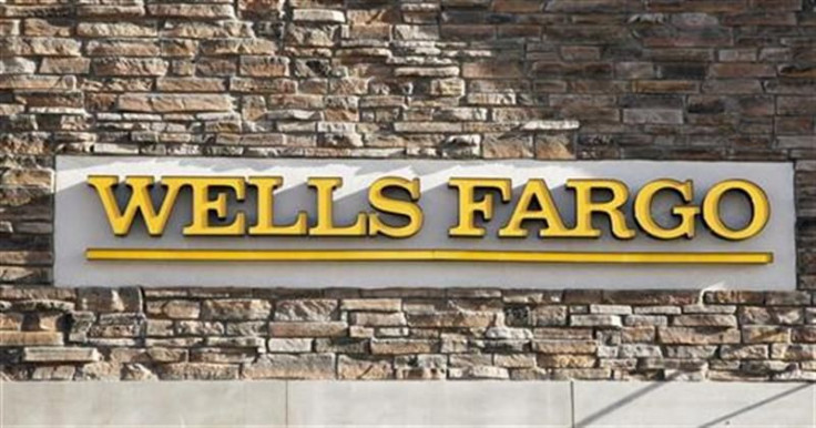 A Wells Fargo bank branch sign is pictured in Golden