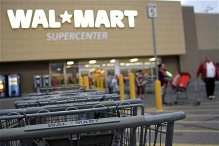 Shopping carts are seen outside a Wal-Mart Supercenter in Coolidge