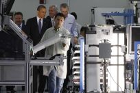 U.S. President Barack Obama receives tour of a manufacturing facility in North Carolina