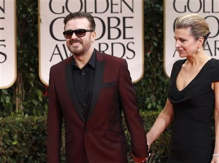 Host Ricky Gervais and partner Jane Fallon arrive at the 69th annual Golden Globe Awards in Beverly Hills, California