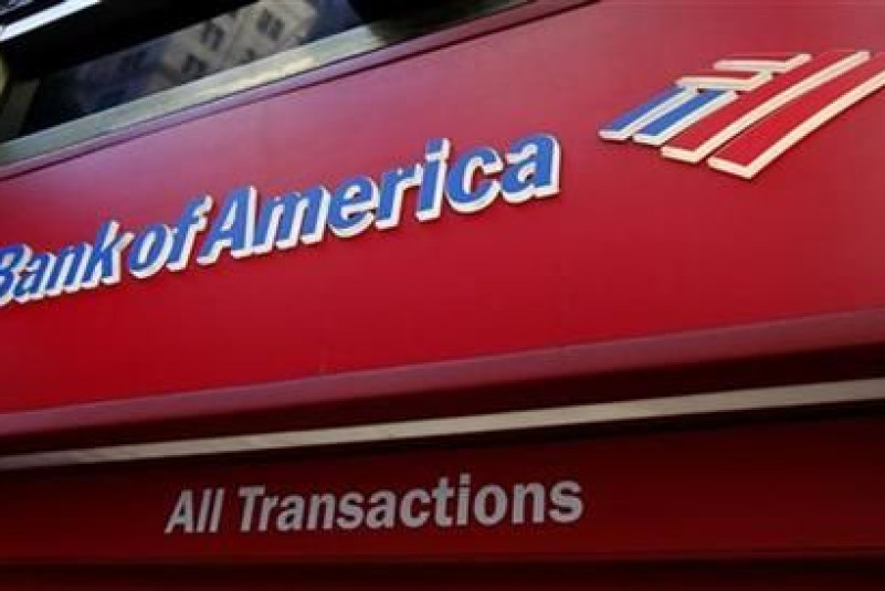 The sign on a Bank of America ATM machine is pictured in downtown Los Angeles