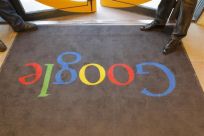 A Google carpet is seen at the entrance of the new headquarters of Google France before its official inauguration in Pari